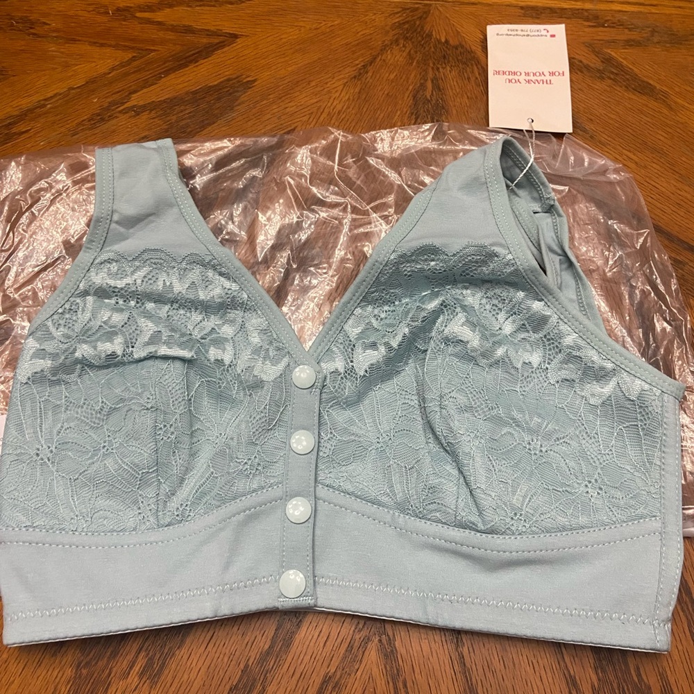 Soft Lace Front-Closure Bralette in Light Blue